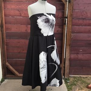 City Chic Strapless Dress with Floral Graphic